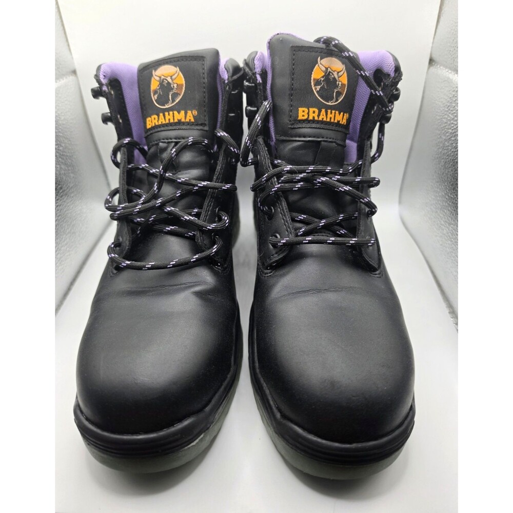 Brahma Women's 7.5 Steel Toe Work Boots Black Purple WNBR42EZ001 ASTM F2413-18